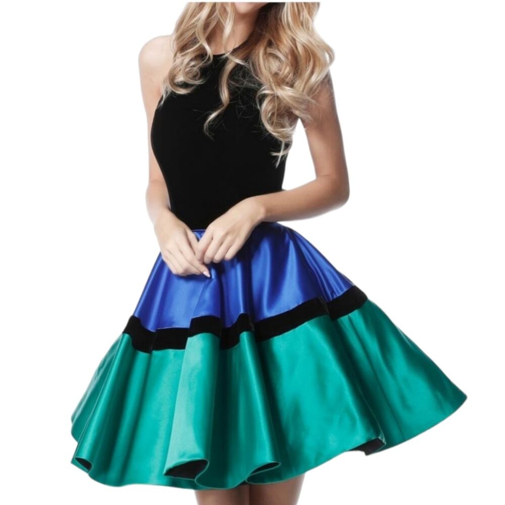 Renaissance Tricolor Halter Color Block Short Homecoming Dress Size 14